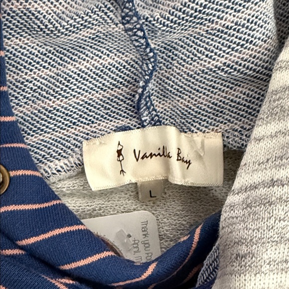 Striped Heathered Gray Hoodie with Blue and Pink Stripes Sleeves - Picture 3 of 9